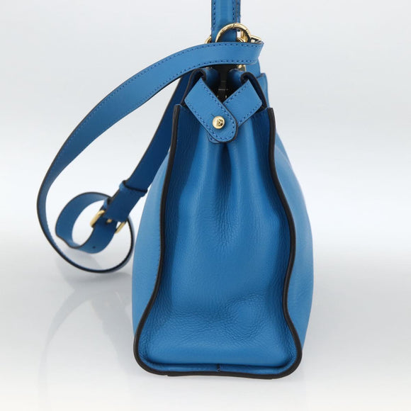 FENDI Peek A Boo Hand Bag Leather 2way Blue Gold Auth ka3444M