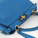 FENDI Peek A Boo Hand Bag Leather 2way Blue Gold Auth ka3444M-6