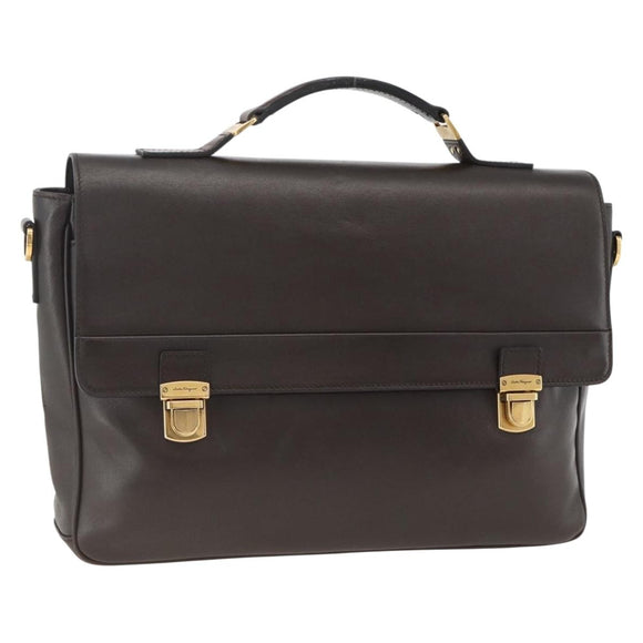 Salvatore Ferragamo Hand Bag Leather Brown Gold Auth ka3448