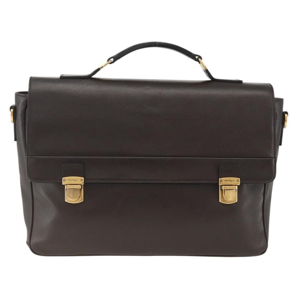 Salvatore Ferragamo Hand Bag Leather Brown Gold Auth ka3448