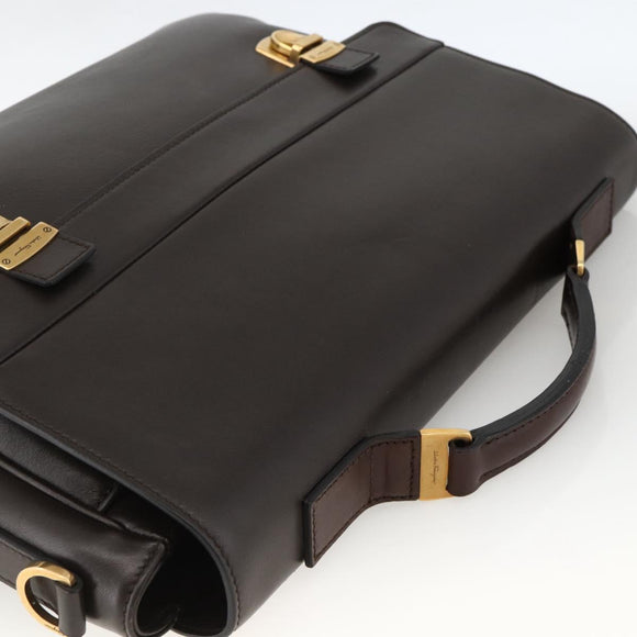 Salvatore Ferragamo Hand Bag Leather Brown Gold Auth ka3448