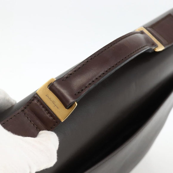 Salvatore Ferragamo Hand Bag Leather Brown Gold Auth ka3448
