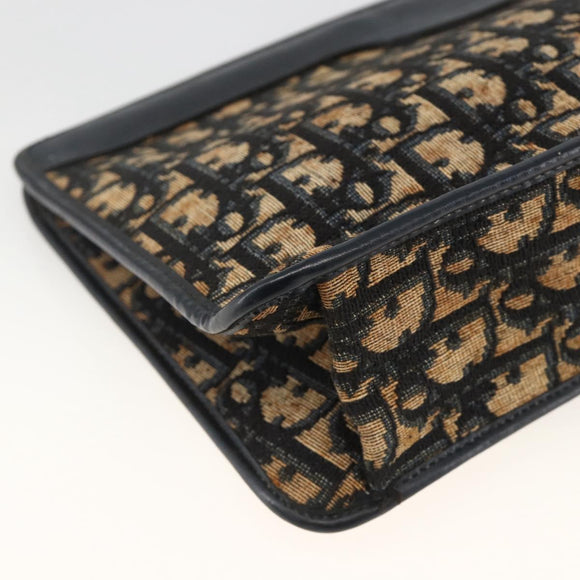 Christian Dior Trotter Canvas Clutch Bag Navy Gold Auth ka3452