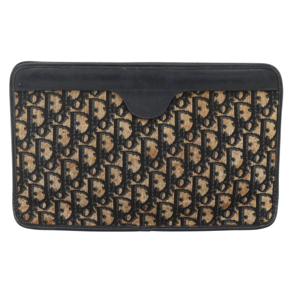 Christian Dior Trotter Canvas Clutch Bag Navy Gold Auth ka3452