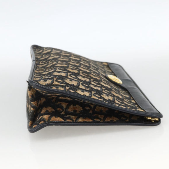 Christian Dior Trotter Canvas Clutch Bag Navy Gold Auth ka3452