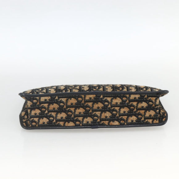 Christian Dior Trotter Canvas Clutch Bag Navy Gold Auth ka3452