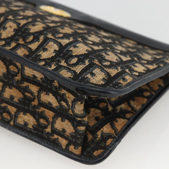 Christian Dior Trotter Canvas Clutch Bag Navy Gold Auth ka3452