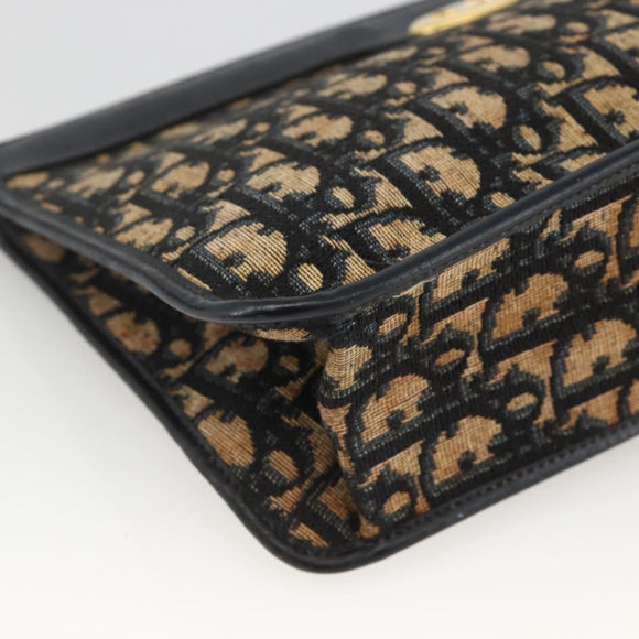 Christian Dior Trotter Canvas Clutch Bag Navy Gold Auth ka3452