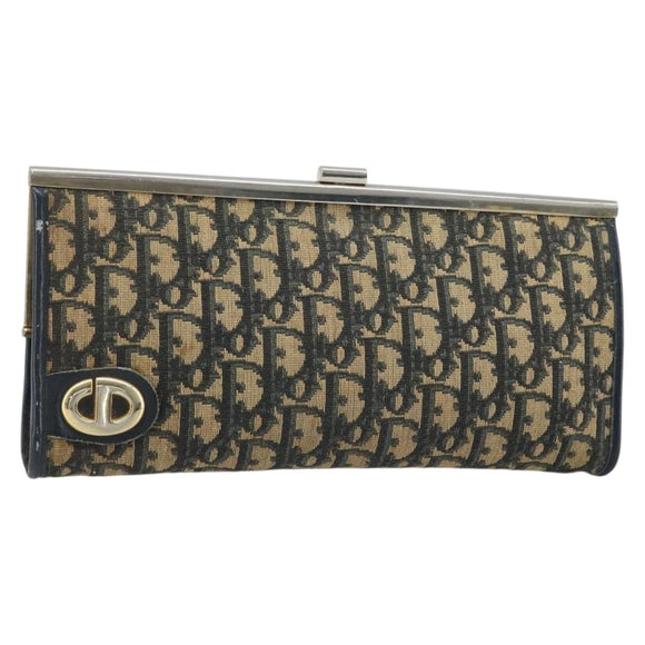 Christian Dior Trotter Canvas Clutch Bag Navy Gold Auth ka3453