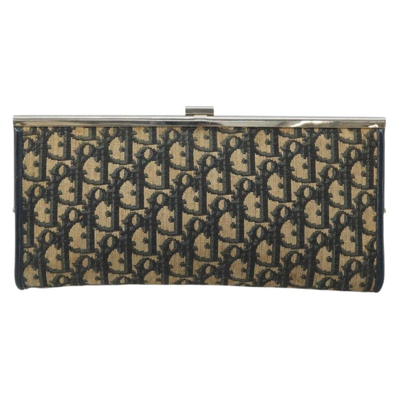 Christian Dior Trotter Canvas Clutch Bag Navy Gold Auth ka3453