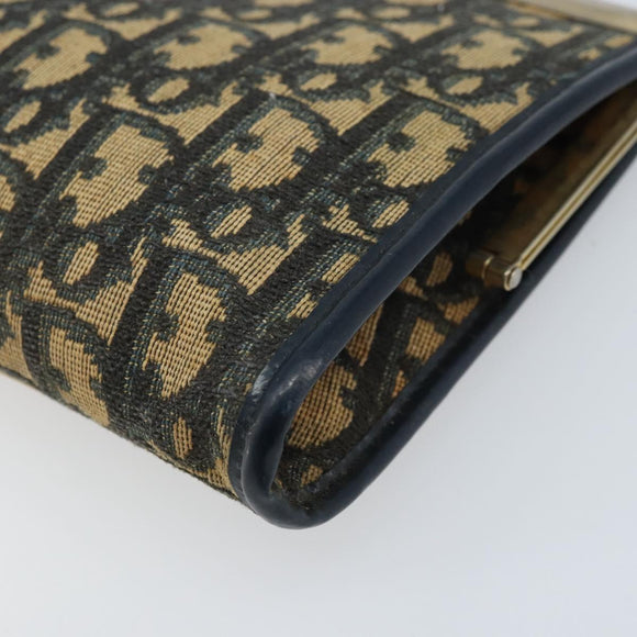 Christian Dior Trotter Canvas Clutch Bag Navy Gold Auth ka3453