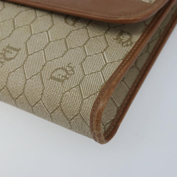 Christian Dior Honeycomb Canvas Chain Shoulder Bag PVC Beige Gold Auth ka3461