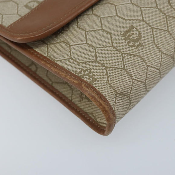 Christian Dior Honeycomb Canvas Chain Shoulder Bag PVC Beige Gold Auth ka3461