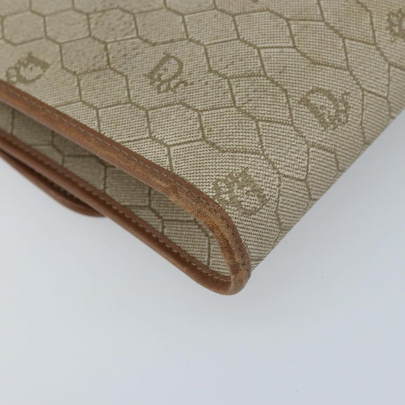 Christian Dior Honeycomb Canvas Chain Shoulder Bag PVC Beige Gold Auth ka3461
