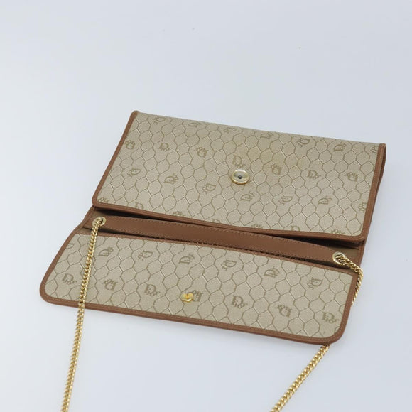 Christian Dior Honeycomb Canvas Chain Shoulder Bag PVC Beige Gold Auth ka3461
