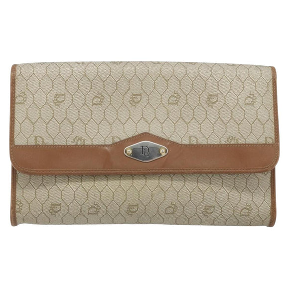 Christian Dior Honeycomb Canvas Chain Shoulder Bag PVC Beige Gold Auth ka3461