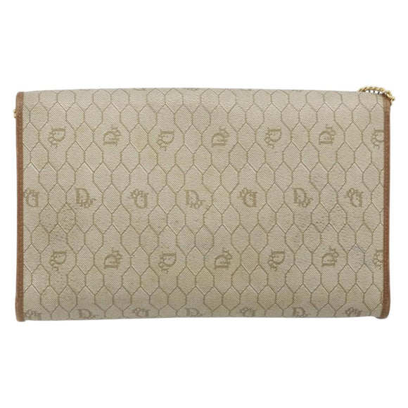 Christian Dior Honeycomb Canvas Chain Shoulder Bag PVC Beige Gold Auth ka3461