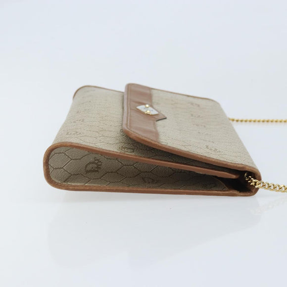 Christian Dior Honeycomb Canvas Chain Shoulder Bag PVC Beige Gold Auth ka3461