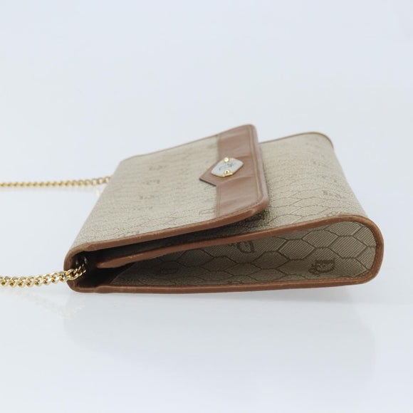 Christian Dior Honeycomb Canvas Chain Shoulder Bag PVC Beige Gold Auth ka3461