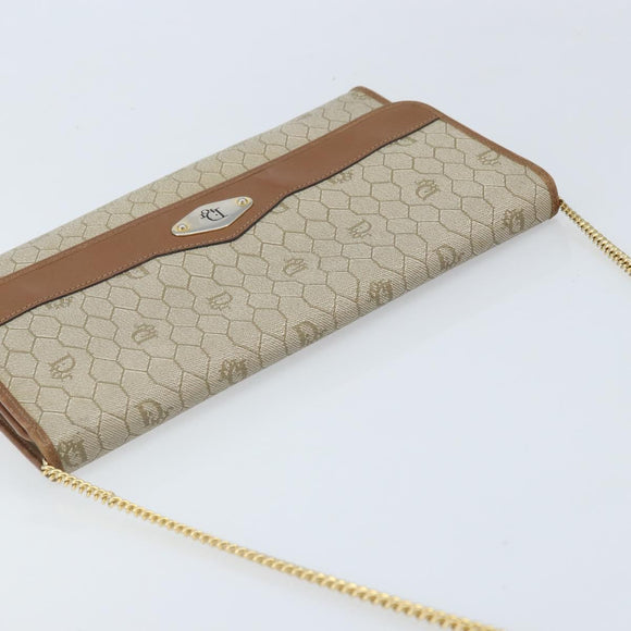Christian Dior Honeycomb Canvas Chain Shoulder Bag PVC Beige Gold Auth ka3461