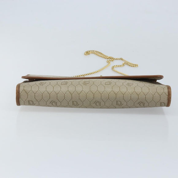 Christian Dior Honeycomb Canvas Chain Shoulder Bag PVC Beige Gold Auth ka3461