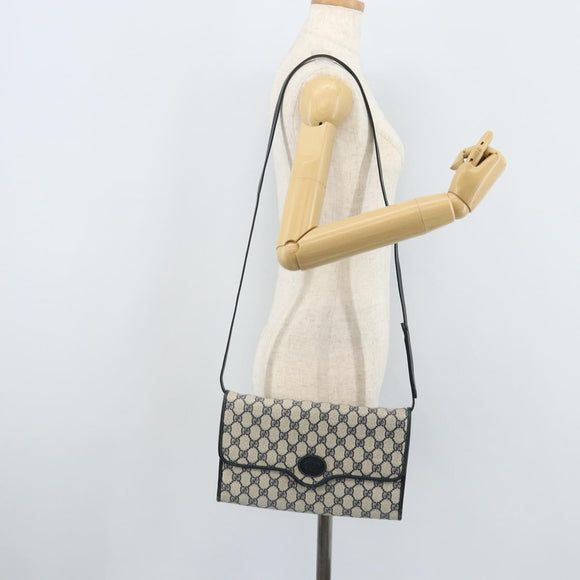 GUCCI GG Supreme Shoulder Bag PVC Navy Gold Auth ka3462