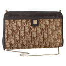 Christian Dior Trotter Canvas Chain Shoulder Bag Brown Gold Auth ka3467-1
