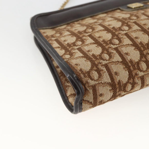 Christian Dior Trotter Canvas Chain Shoulder Bag Brown Gold Auth ka3467