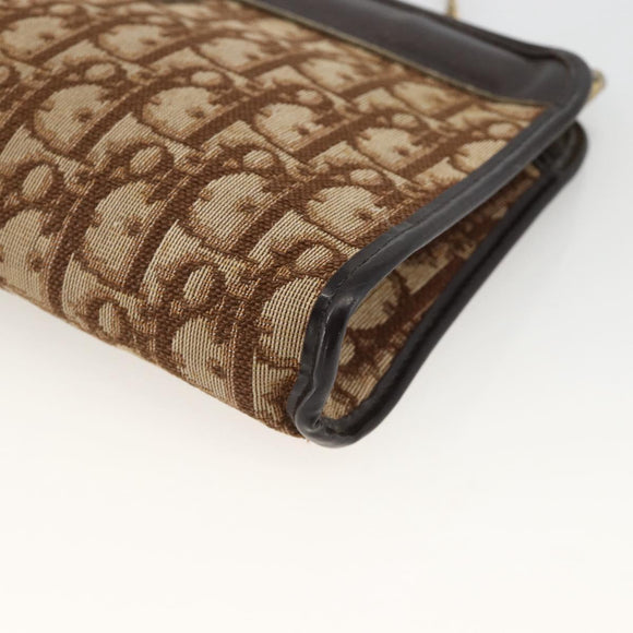 Christian Dior Trotter Canvas Chain Shoulder Bag Brown Gold Auth ka3467