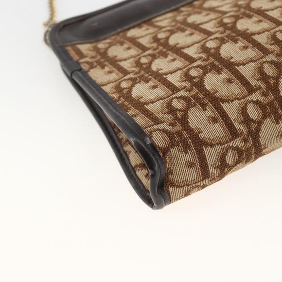 Christian Dior Trotter Canvas Chain Shoulder Bag Brown Gold Auth ka3467