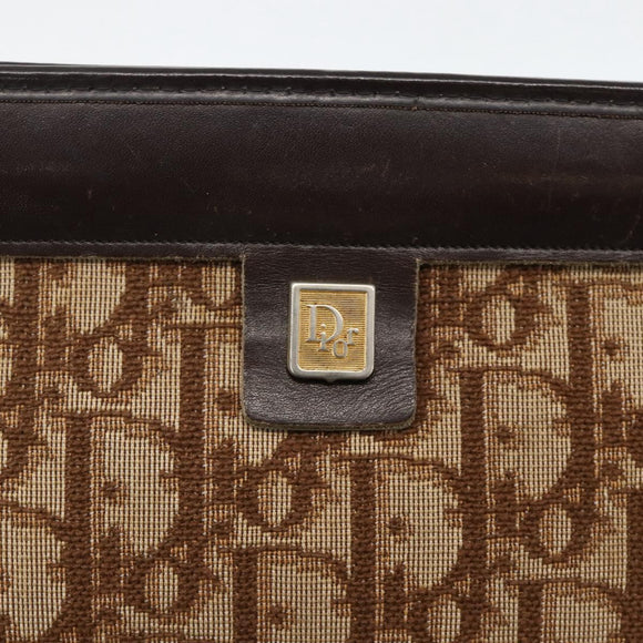 Christian Dior Trotter Canvas Chain Shoulder Bag Brown Gold Auth ka3467