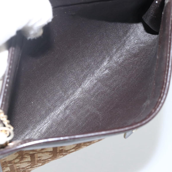 Christian Dior Trotter Canvas Chain Shoulder Bag Brown Gold Auth ka3467