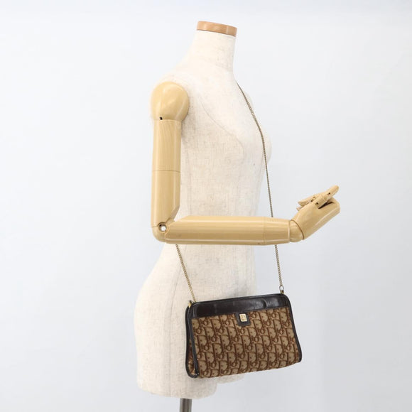 Christian Dior Trotter Canvas Chain Shoulder Bag Brown Gold Auth ka3467