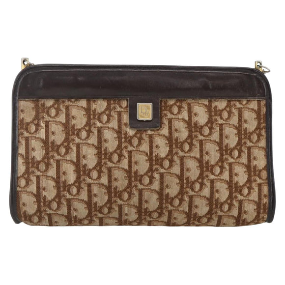 Christian Dior Trotter Canvas Chain Shoulder Bag Brown Gold Auth ka3467