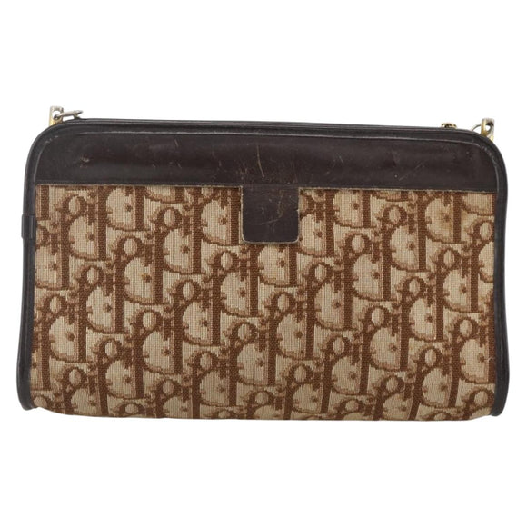 Christian Dior Trotter Canvas Chain Shoulder Bag Brown Gold Auth ka3467