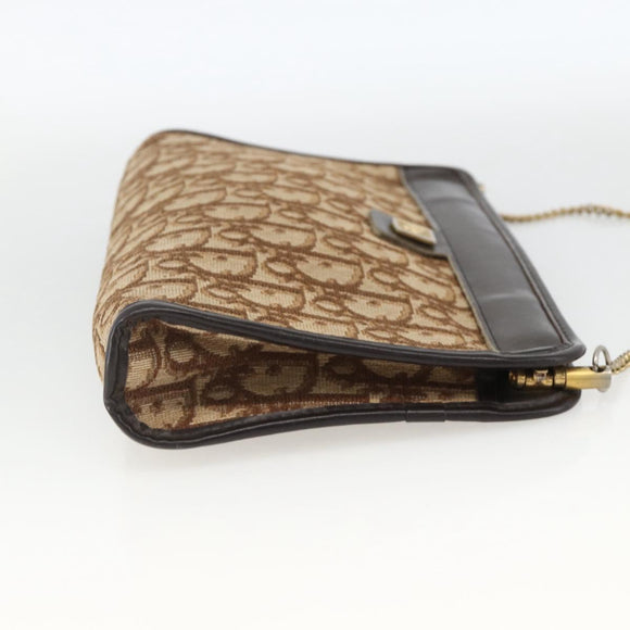 Christian Dior Trotter Canvas Chain Shoulder Bag Brown Gold Auth ka3467