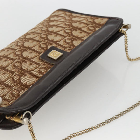 Christian Dior Trotter Canvas Chain Shoulder Bag Brown Gold Auth ka3467
