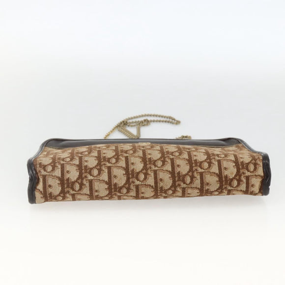 Christian Dior Trotter Canvas Chain Shoulder Bag Brown Gold Auth ka3467