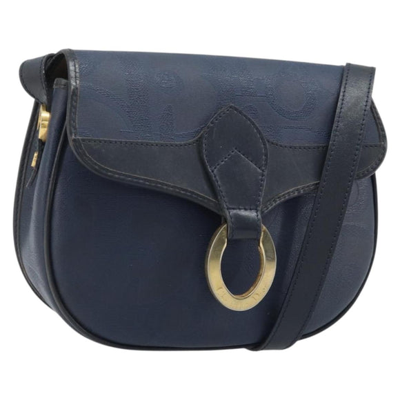 Christian Dior Trotter Canvas Shoulder Bag PVC Navy Gold Auth ka3468A
