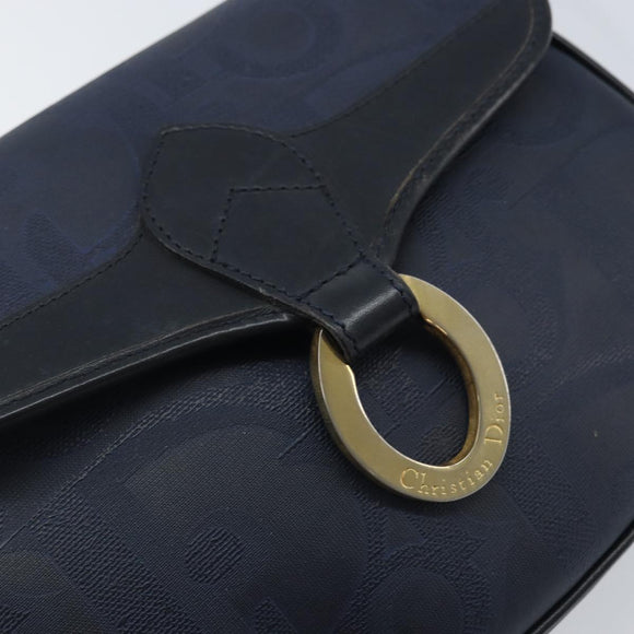 Christian Dior Trotter Canvas Shoulder Bag PVC Navy Gold Auth ka3468A