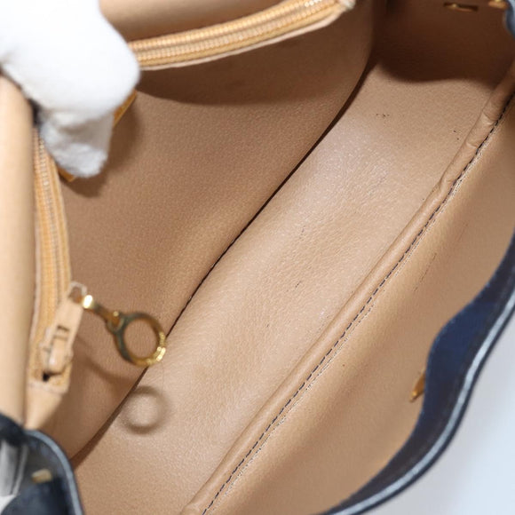 Christian Dior Trotter Canvas Shoulder Bag PVC Navy Gold Auth ka3468A