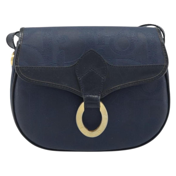 Christian Dior Trotter Canvas Shoulder Bag PVC Navy Gold Auth ka3468A