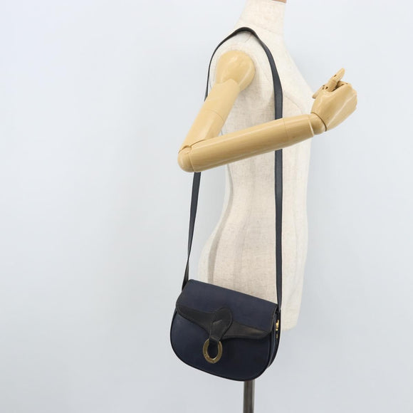 Christian Dior Trotter Canvas Shoulder Bag PVC Navy Gold Auth ka3468A