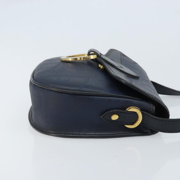Christian Dior Trotter Canvas Shoulder Bag PVC Navy Gold Auth ka3468A