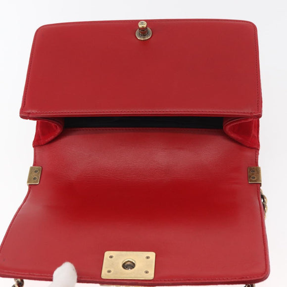 CHANEL Chain Matelasse Boy Chanel Shoulder Bag Canvas Red Gold CC Auth ka3474SAM