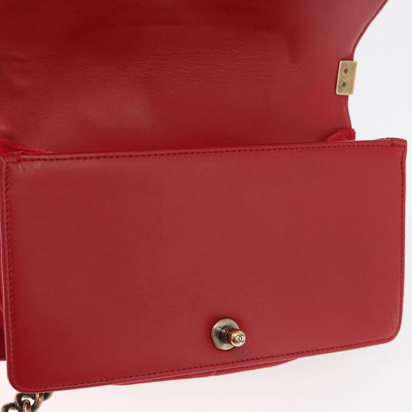 CHANEL Chain Matelasse Boy Chanel Shoulder Bag Canvas Red Gold CC Auth ka3474SAM