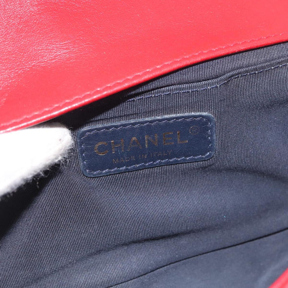 CHANEL Chain Matelasse Boy Chanel Shoulder Bag Canvas Red Gold CC Auth ka3474SAM