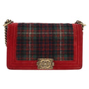 CHANEL Chain Matelasse Boy Chanel Shoulder Bag Canvas Red Gold CC Auth ka3474SAM-13