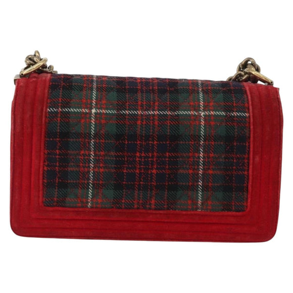 CHANEL Chain Matelasse Boy Chanel Shoulder Bag Canvas Red Gold CC Auth ka3474SAM