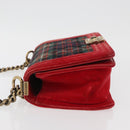 CHANEL Chain Matelasse Boy Chanel Shoulder Bag Canvas Red Gold CC Auth ka3474SAM-4